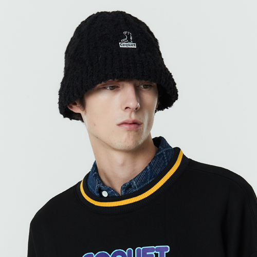 SILHOUETTE LESSER LOGO CABLE KNIT BUCKET HAT BLACK