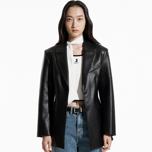 [WOMAN] VEGANLEATHER FITTED JACKET BLACK