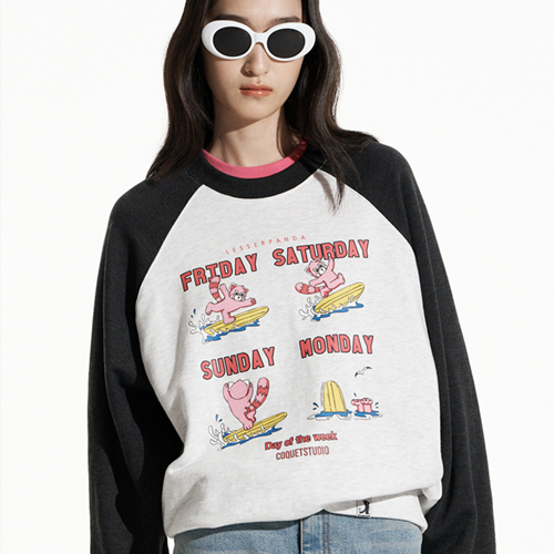 DAY OF THE WEEK PINK LESSER PANDA SWEATSHIRT [OVER-FIT] WHITE